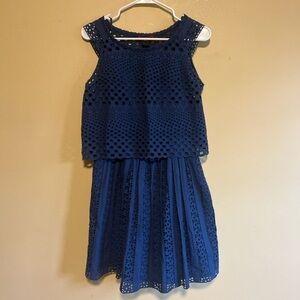 Vivienne Tam Two Piece Women’s Navy Blue Eyelet Cotton Dress + Top size 4 Dressy
